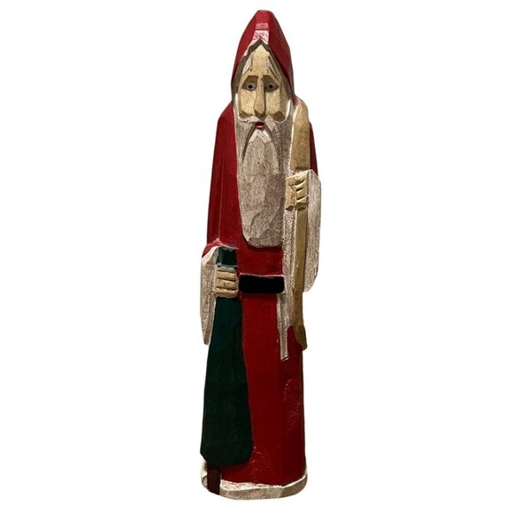 Hand Carved Folk Art Santa Claus Wooden Primitive Rustic Christmas Holiday Decor - Picture 1 of 6